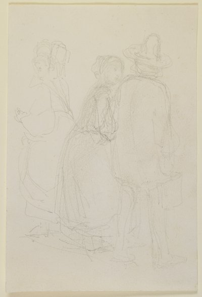 Gruppe på tre stående figurer, 1858 (blyant på råhvidt vævet papir) af James Abbott McNeill Whistler